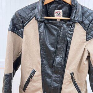 American Culture Women's Moto Jacket Faux Leather Biker Grunge Tan Black Quilted